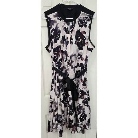 Simply Vera Wang Size XL Fit & Flare Shirt Dress Full Button Purple Floral Belt - Picture 1 of 8